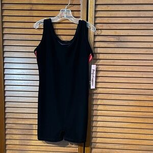 Body Wrappers Black Velvet Mini Dress with Red Side Panel "Bike-A-Tard"